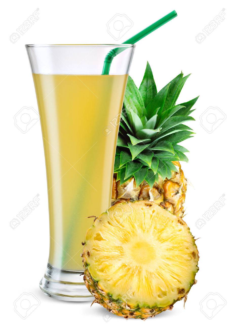 Verre De Jus D Ananas Avec Des Fruits Isole Sur Blanc Banque D Images Et Photos Libres De Droits Image