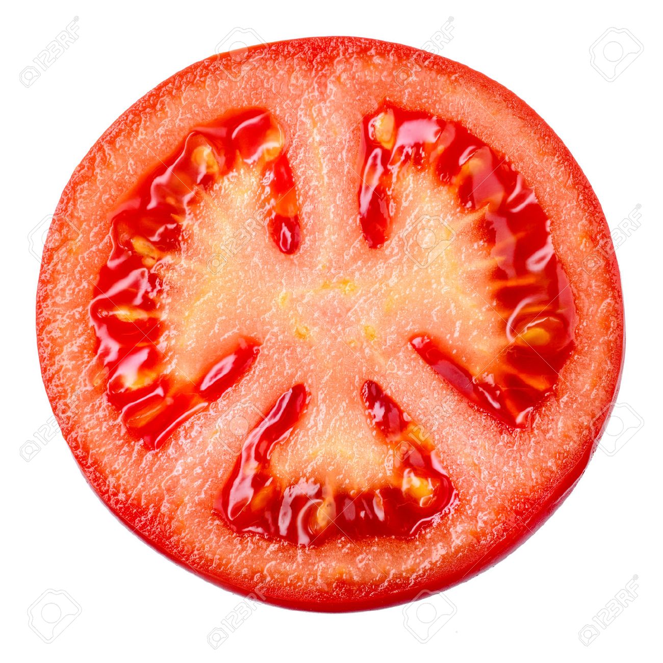 tomato slice isolated on white background top view stock photo