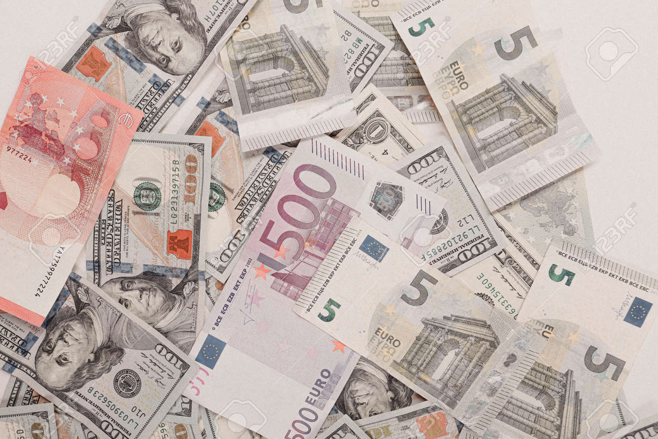 Multi Euro Dollar Cash And Coin, Different Type Of New Generation  Banknotes, Bitcoin, Turkish Lira Stock Photo, Picture and Royalty Free  Image. Image 183282585.