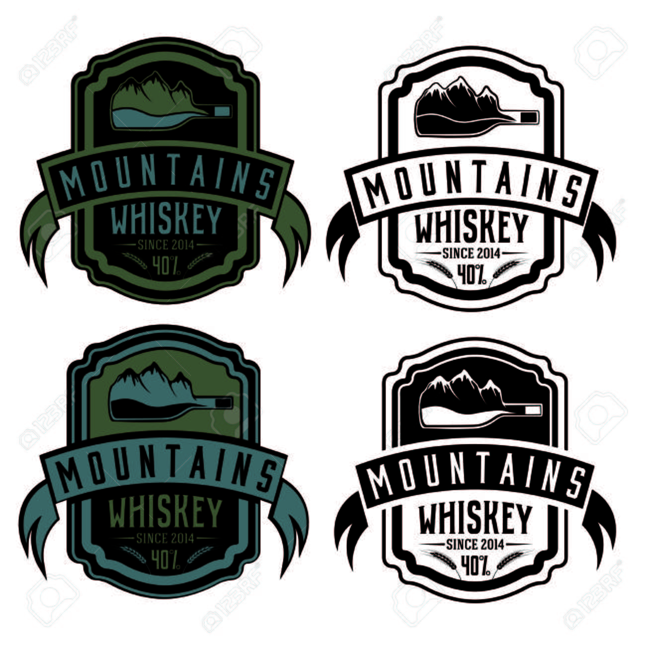 山ウイスキー ヴィンテージ ラベル セットのイラスト素材 ベクタ Image