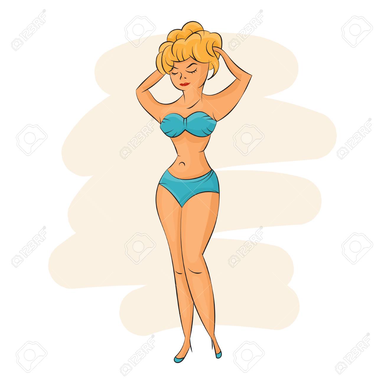 絵手描きドローイング赤いビキニ姿の女性