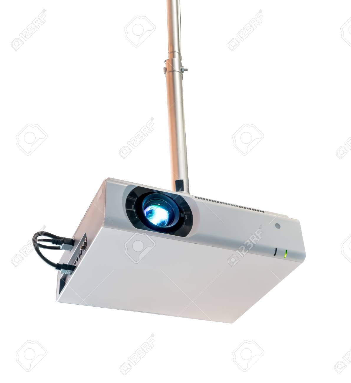 Ceiling Hanging Projector Isolated On White Background Stock Photo
