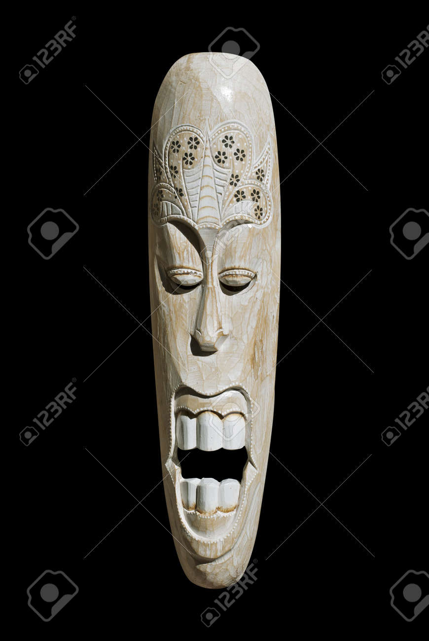 African Wooden Mask Isolated On Black Background Stock Photo 