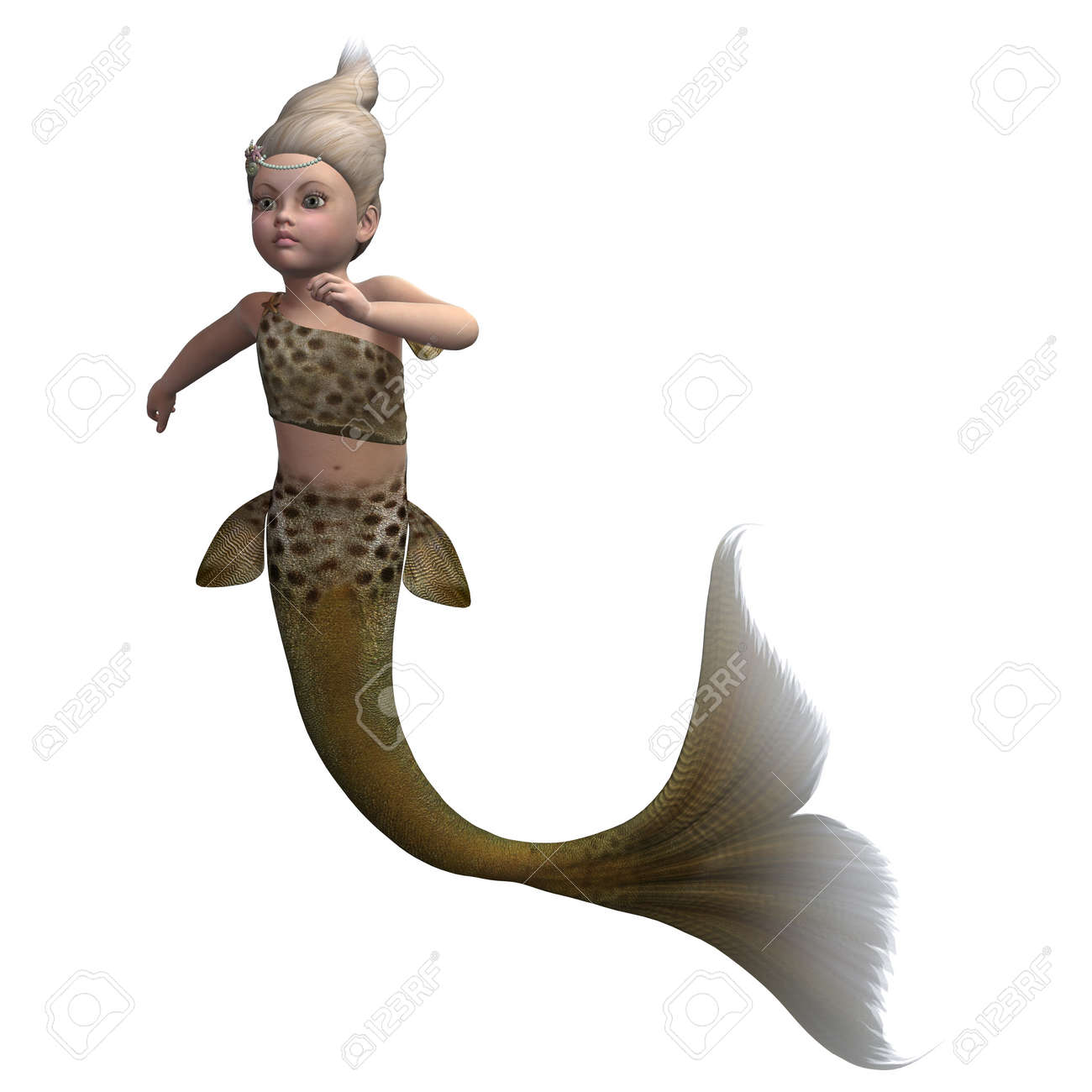 Numerique 3d Rendent D Un Petit Bebe Sirene Mignon Isole Sur Fond Blanc Banque D Images Et Photos Libres De Droits Image