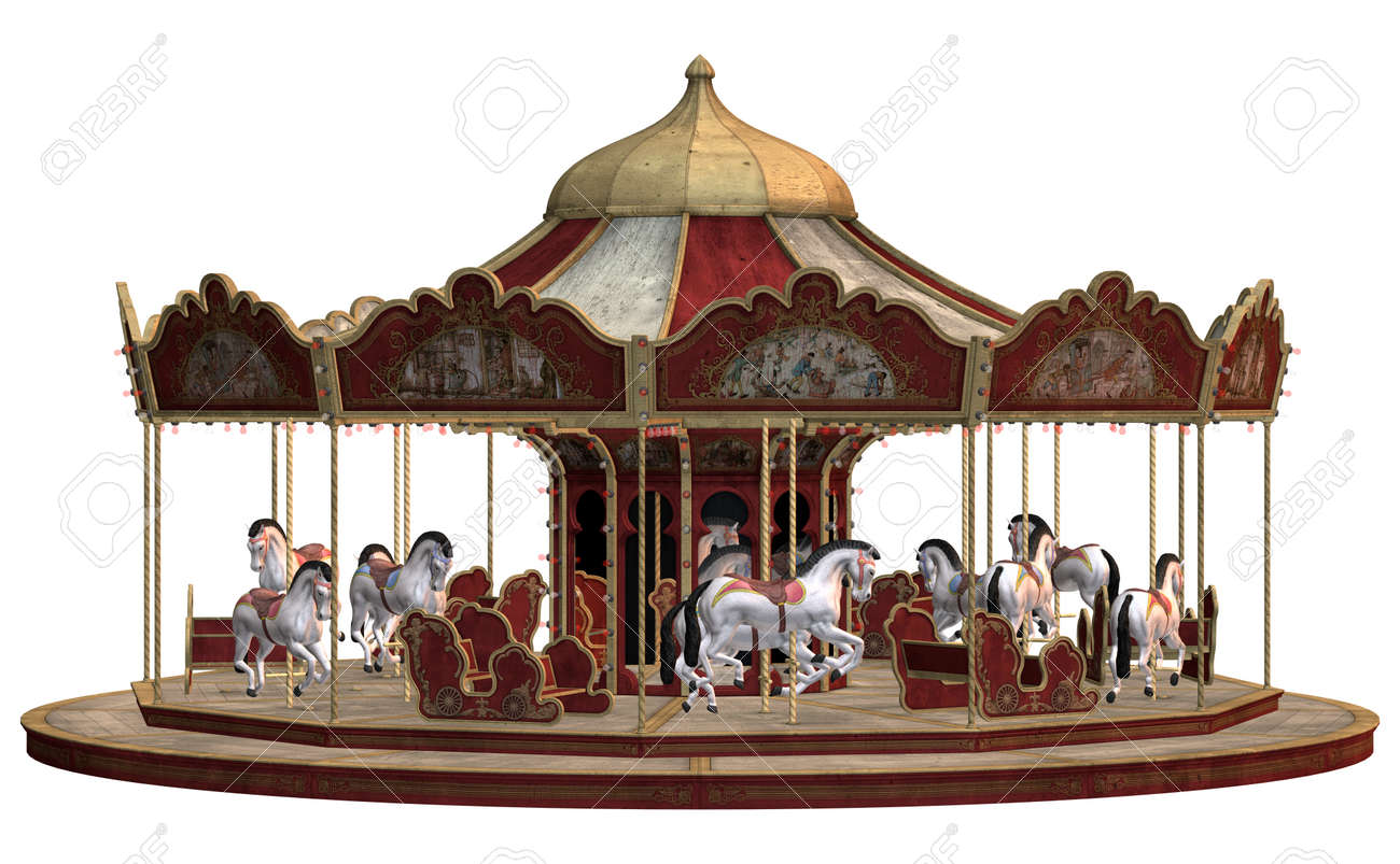 3d digital render of a vintage carnival carousel isolated on stock