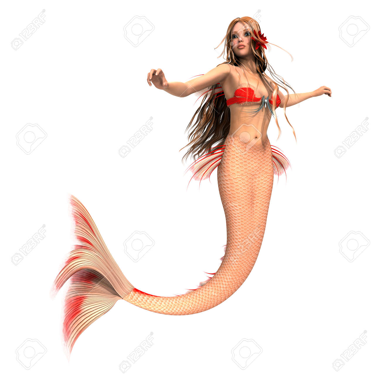 白い背景に分離されたファンタジー人魚のデジタル 3 D レンダリングします の写真素材 画像素材 Image