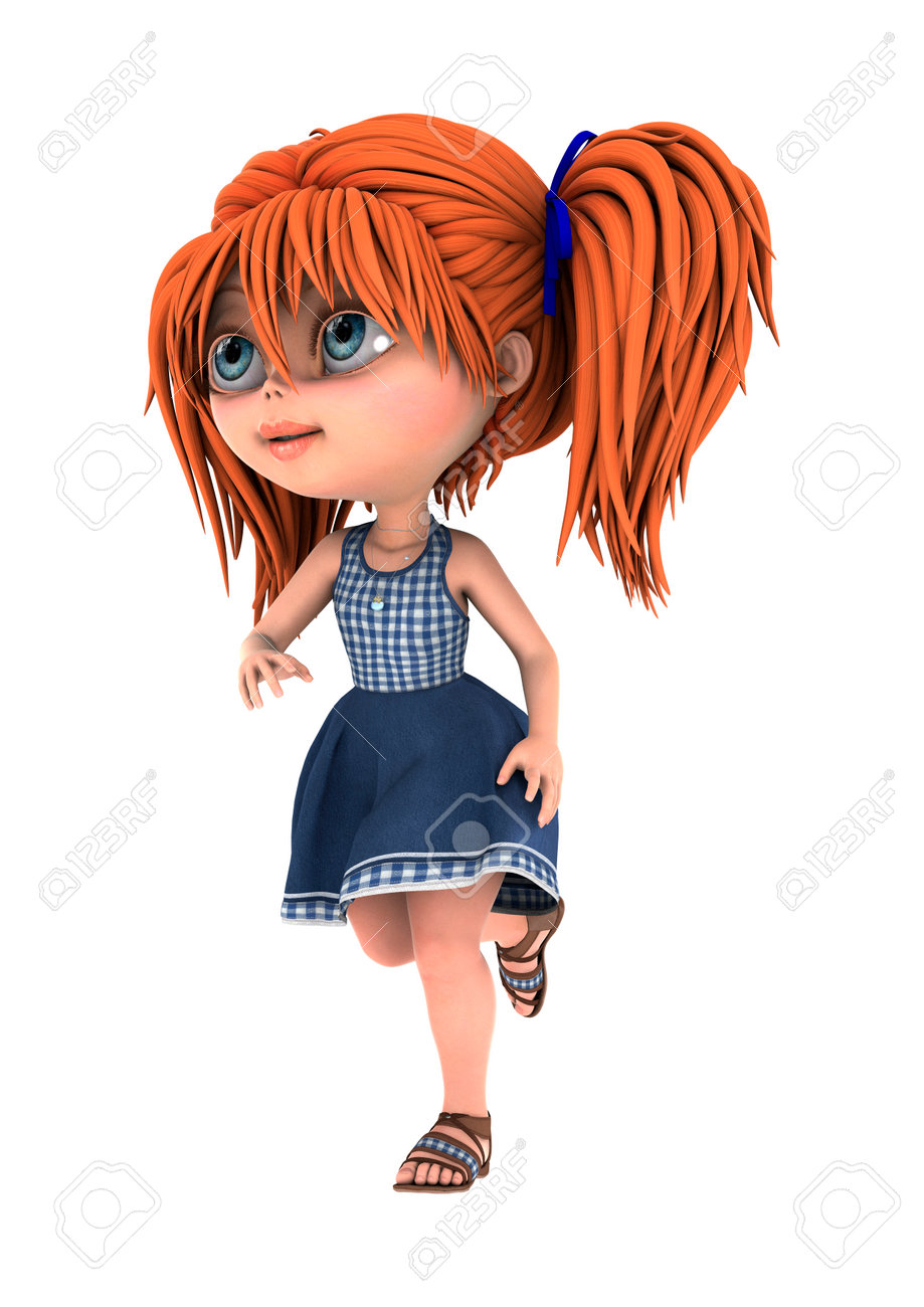 3d Rendering Of A Cute Cartoon Little Girl Isolated On White