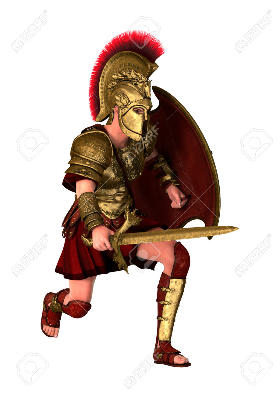 3d rendering of a spartan warrior in armor holding a sword and