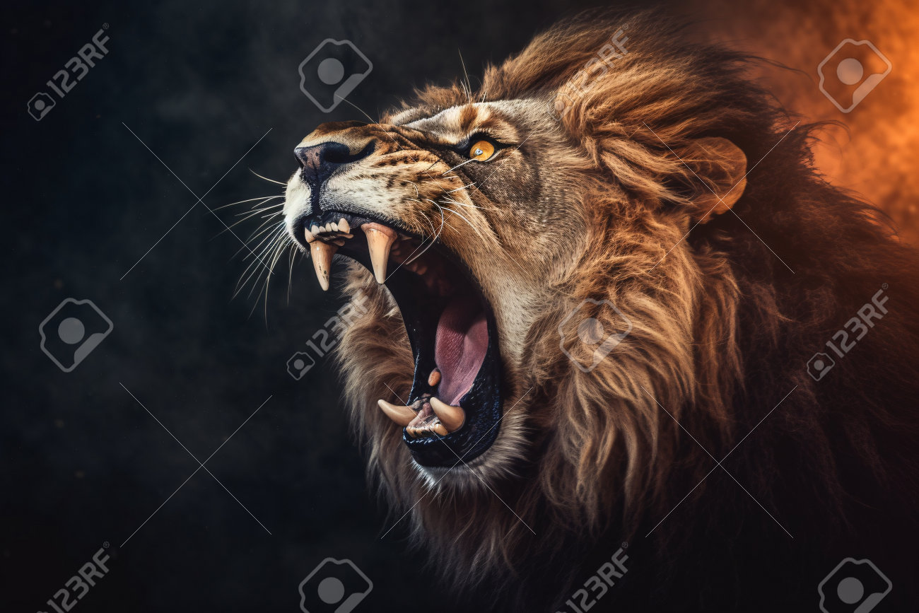 Premium AI Image The male lion roars AI Generated