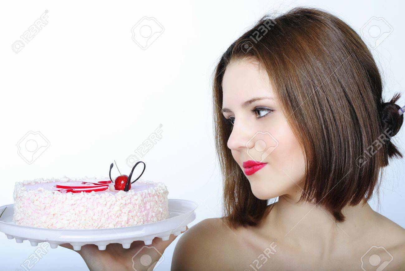Young Beautiful Girl With Red Pomade With Short Hair With Gift