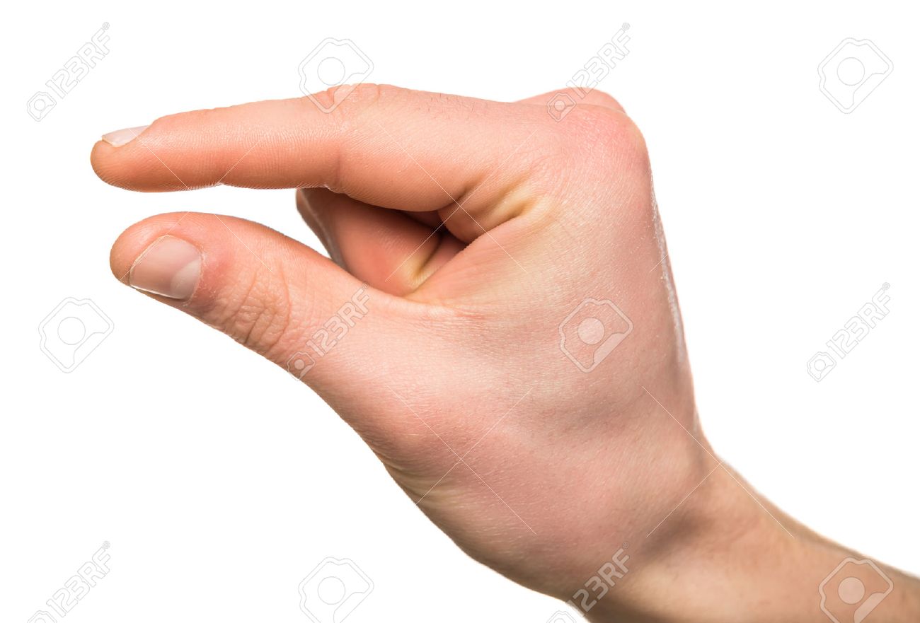 Man's hand gesturing a small amount, isolated on white. - 39194812