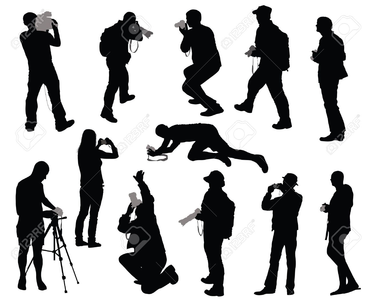 silhouettes of people taking photos royalty free cliparts vectors