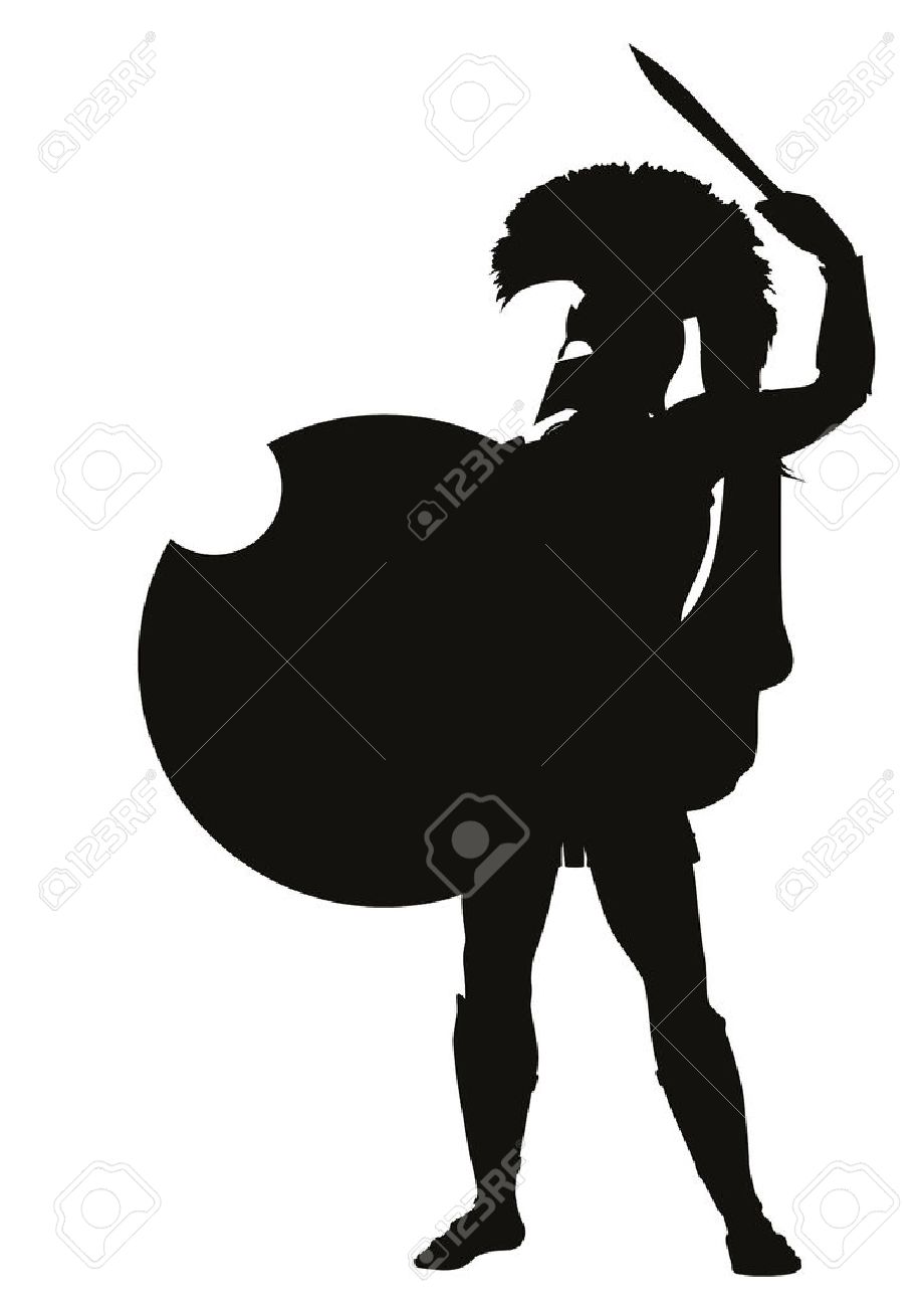盾と剣の詳細なベクトル シルエットとスパルタの戦士のイラスト素材 ベクタ Image 盾と剣の詳細なベクトル シルエットとスパルタの戦士のイラスト素材 ベクタ Image