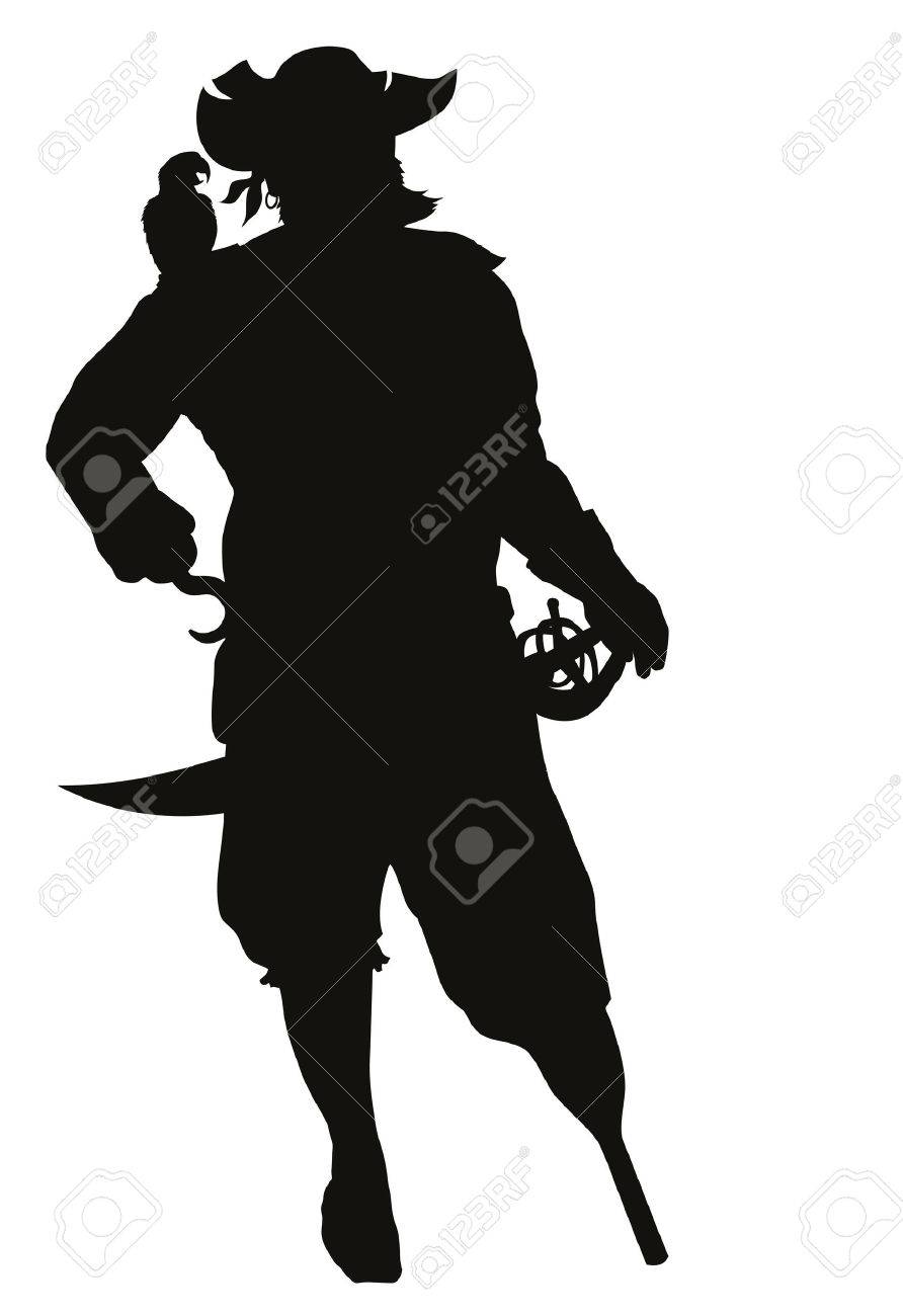 海賊オウム詳細なベクトル シルエット のイラスト素材 ベクタ Image