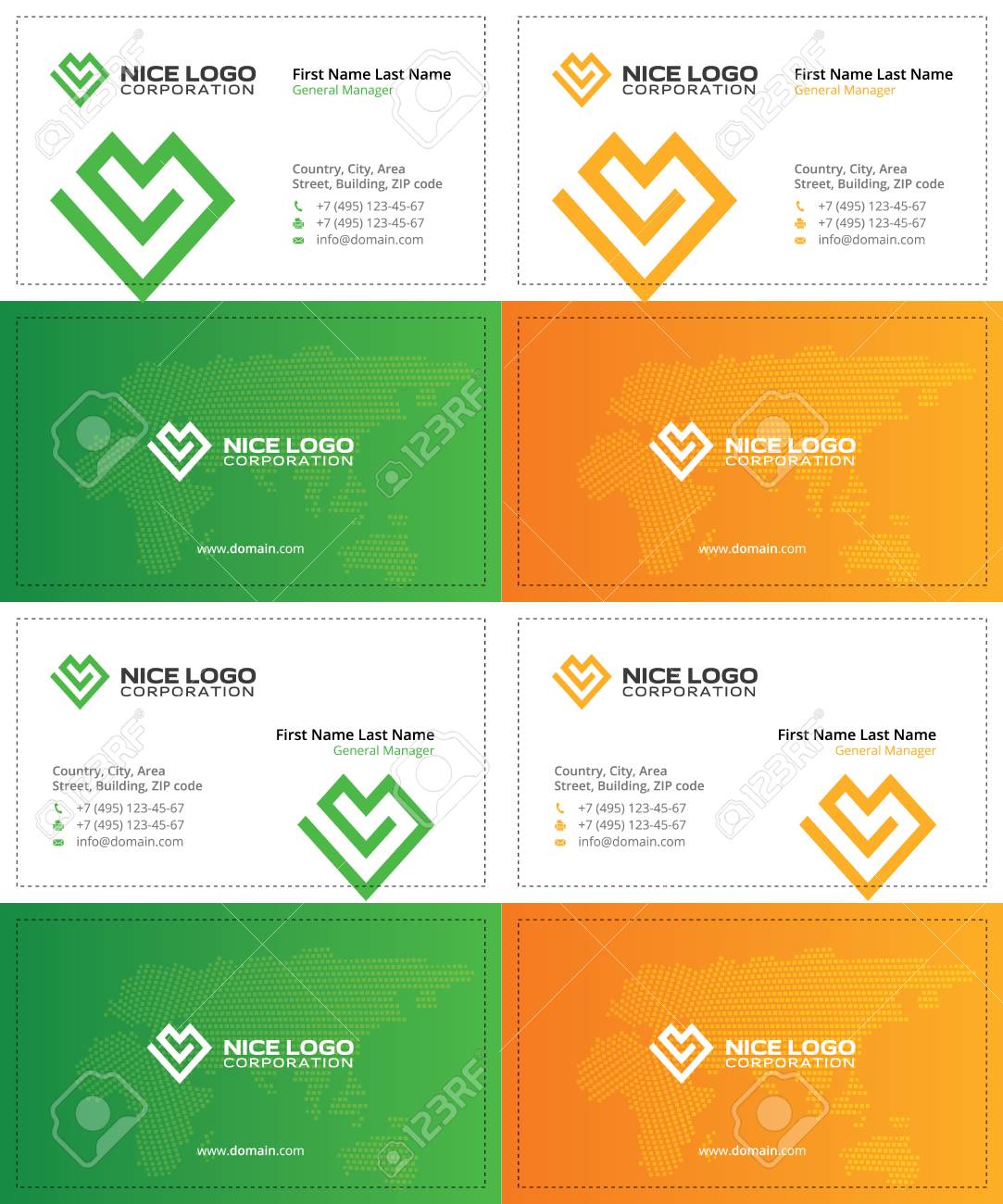 green and yellow colors business cards with heart royalty free colors business cards