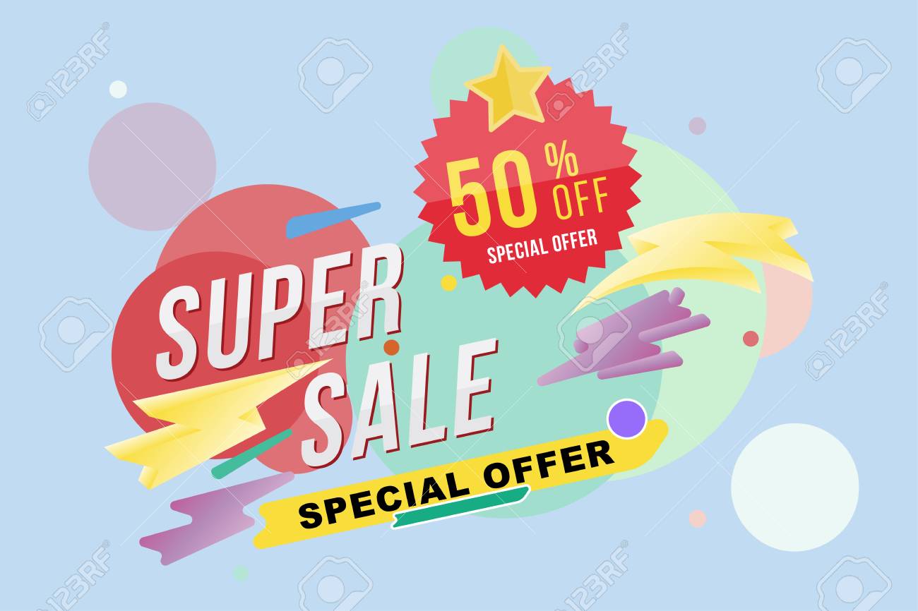 super sale 50 percent discount poster and flyer template for