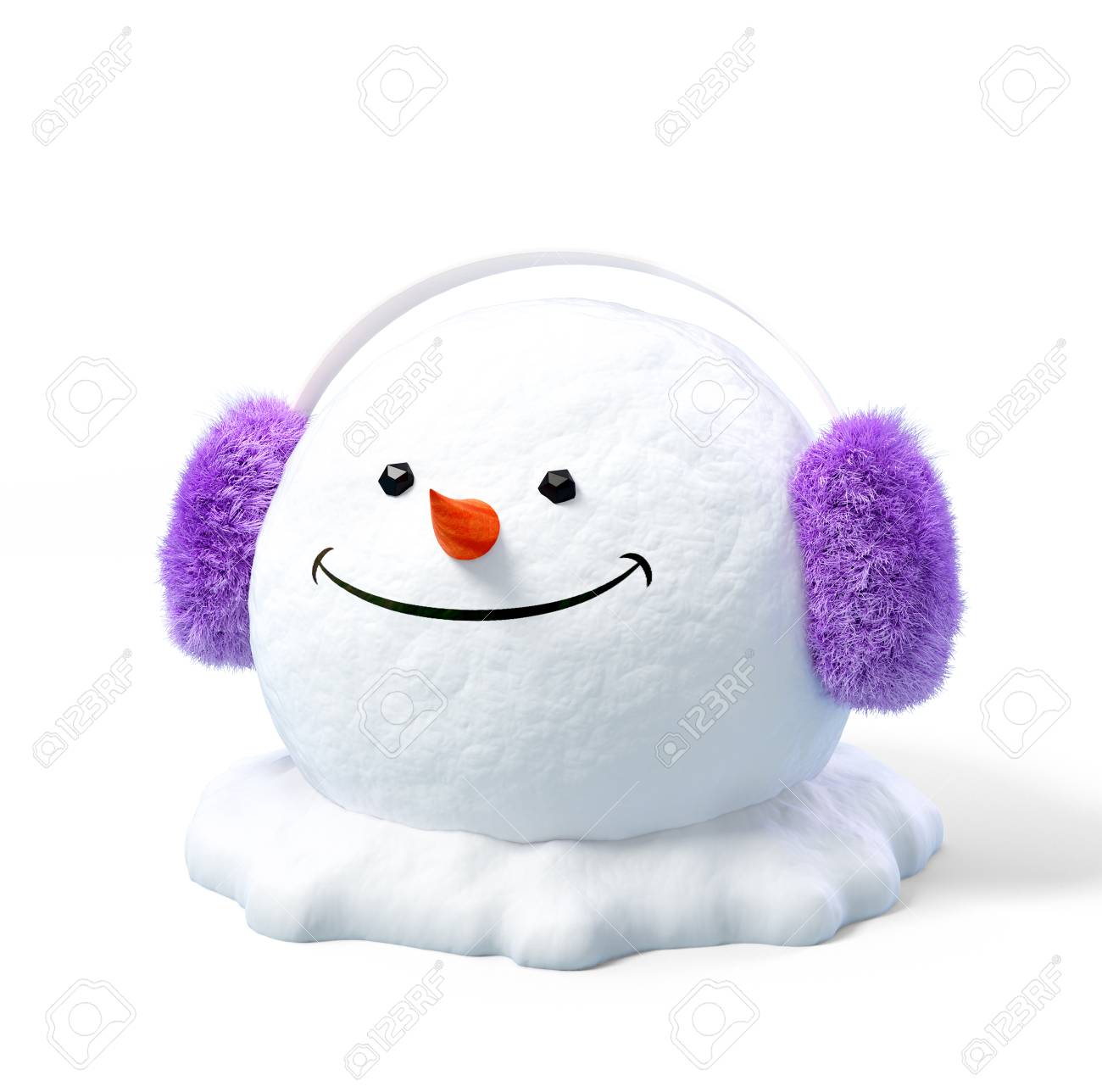 白い背景の雪の吹きだまりに耳あてで幸せな雪だるまの頭 珍しいクリスマス イラスト の写真素材 画像素材 Image 34242283