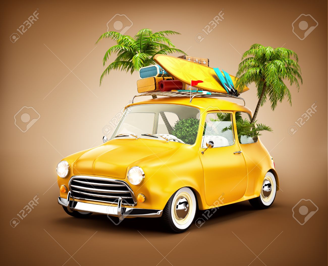 Retro La Tabla De Surf, Maletas Y Palmas. Ilustración Viajes Verano Insólito Fotos, Retratos, Imágenes Y Fotografía Archivo Libres De Derecho. Image 40983645.