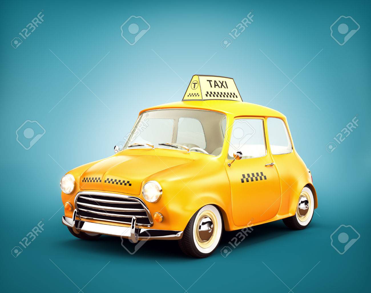 かわいいレトロな黄色いタクシー車 3 D レンダリング の写真素材 画像素材 Image