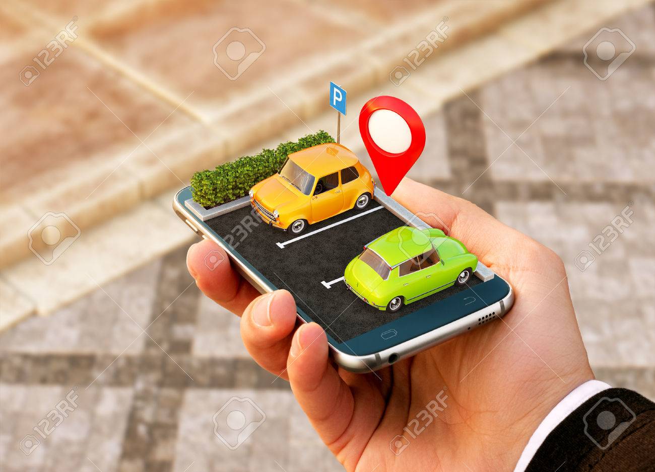 Smartphone application for online searching free parking place on the map. GPS Navigation. Parking concept. - 85553785 Smartphone application for online searching free parking place on the map. GPS Navigation. Parking concept. - 85553785