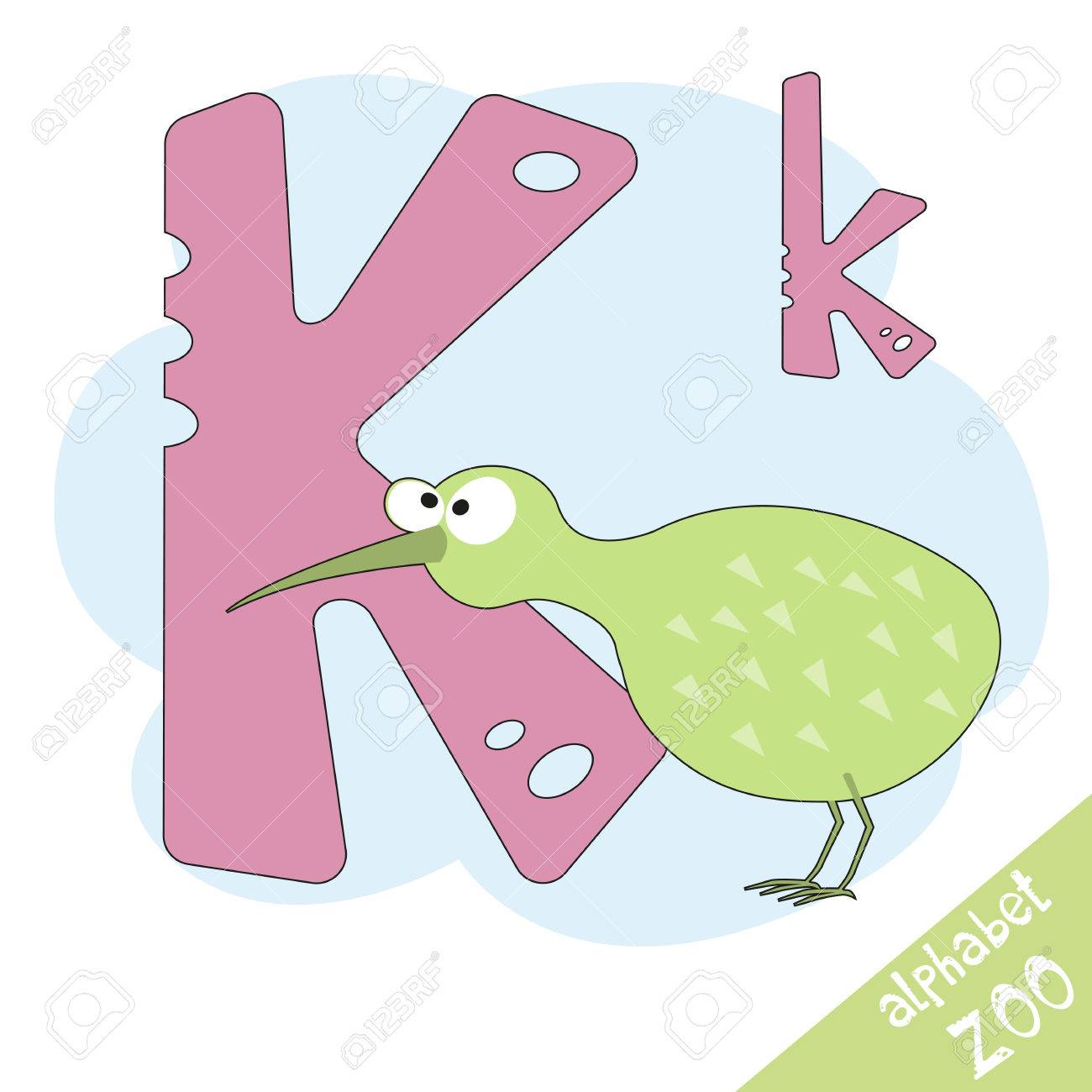文字 K と面白いかわいいキウイです マンガ イラストの子供のアルファベット のイラスト素材 ベクタ Image
