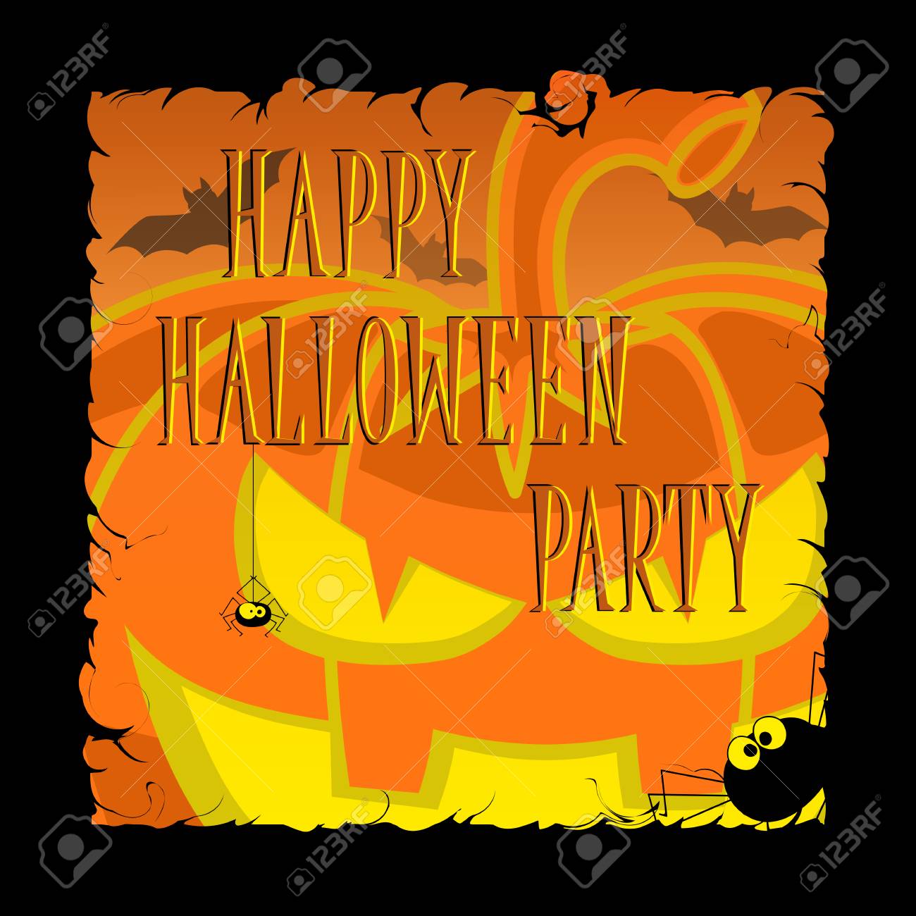 funny halloween pumpkins bats scary spiders and text in retro