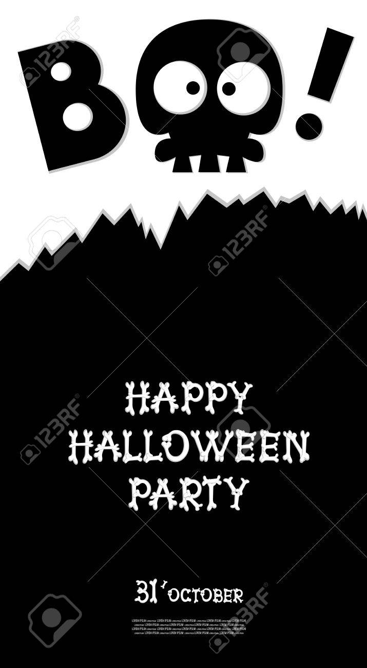 面白い休日バナー 骨文字から頭蓋骨の骨格とハッピーハロウィンからブーをタイトルします ベクトル イラスト漫画のスタイルで コンセプト デザインのポスター チラシ またはパーティーのチケット のイラスト素材 ベクタ Image 63127641