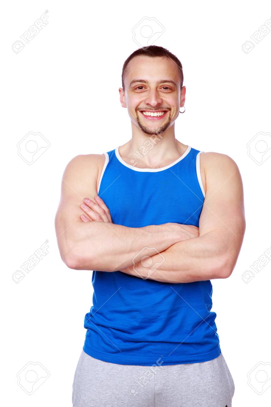 白い背景の上に腕組みで陽気なスポーツ男性の肖像画 の写真素材 画像素材 Image 白い背景の上に腕組みで陽気なスポーツ男性の肖像画 の写真素材 画像素材 Image