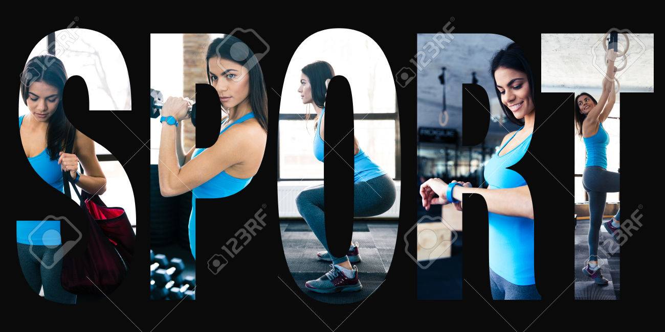 conceptual collage of sports photos in the form of the word sport