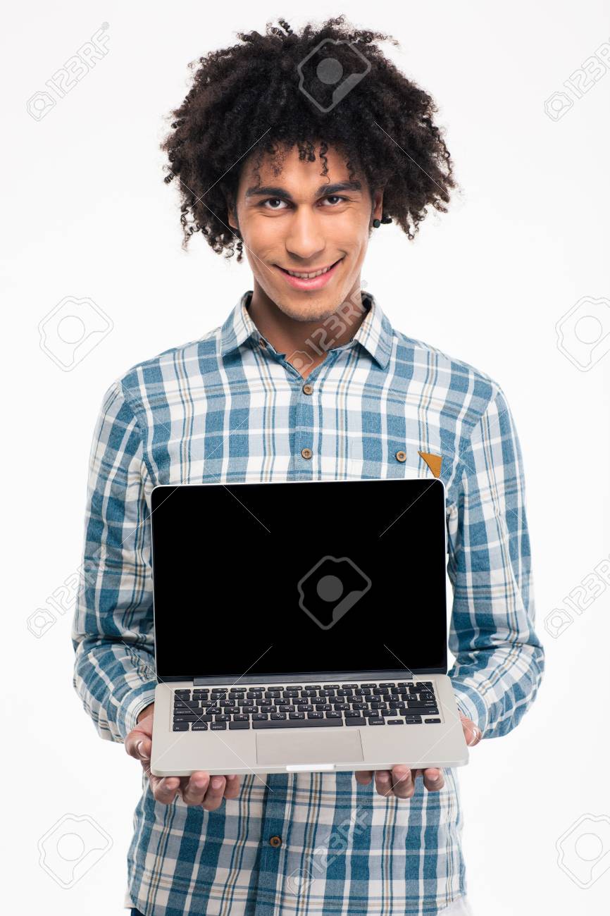 Portrait Of A Smiling Afro American Man With Curly Hair Showing