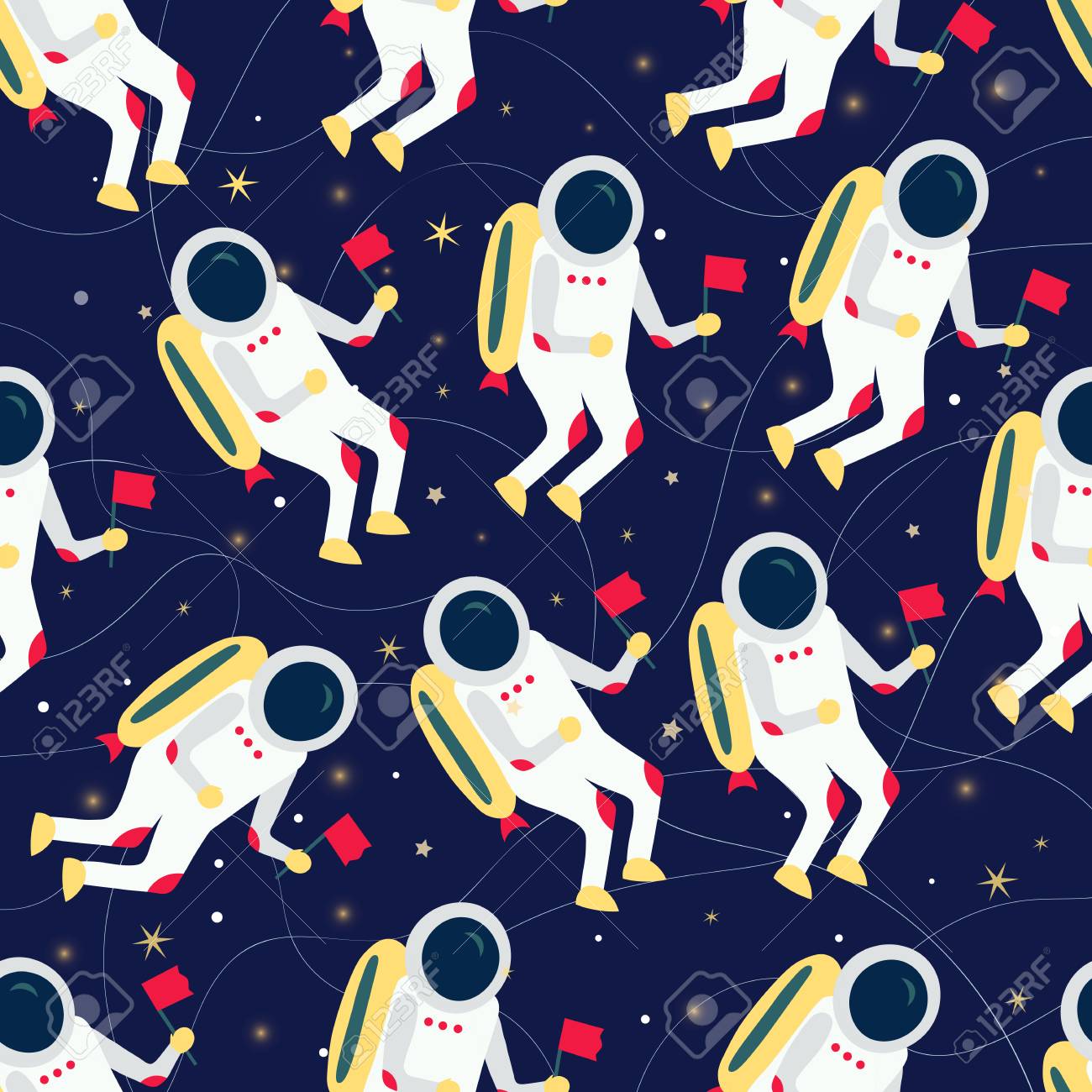 宇宙空間を飛んでいる宇宙服で宇宙飛行士をかわいい ベクトル図 のイラスト素材 ベクタ Image