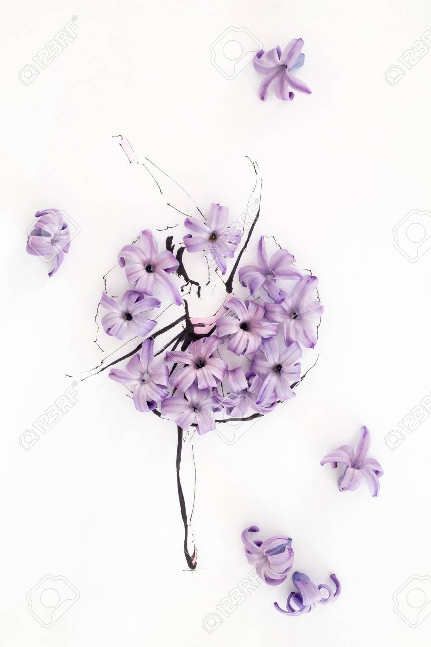 Hand Drawn Ballerina Dancer Wearing Dress Made Of Natural Hyacinth Flowers And Posing On A Tiptoe Isolated Over White Fashion Illustration Stock Photo Picture And Royalty Free Image Image