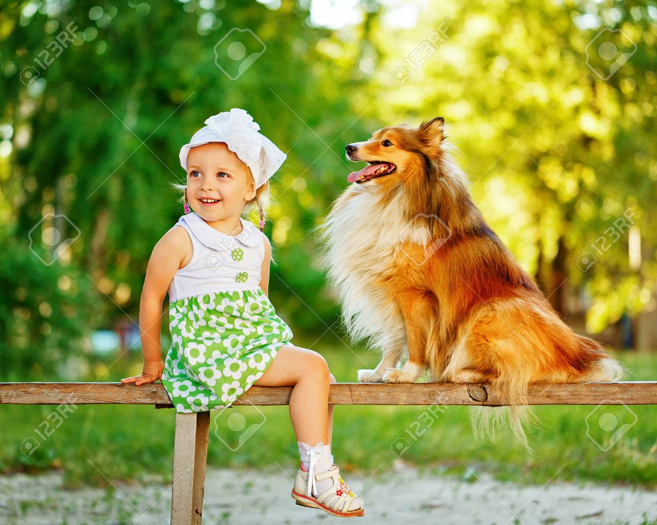Kleines Madchen Und Hund Sheltie Auf Der Bank Sitzen Madchen Und Hund Zur Seite Schauen Freundschaft Zwischen Mensch Und Tier Lizenzfreie Fotos Bilder Und Stock Fotografie Image 44027743