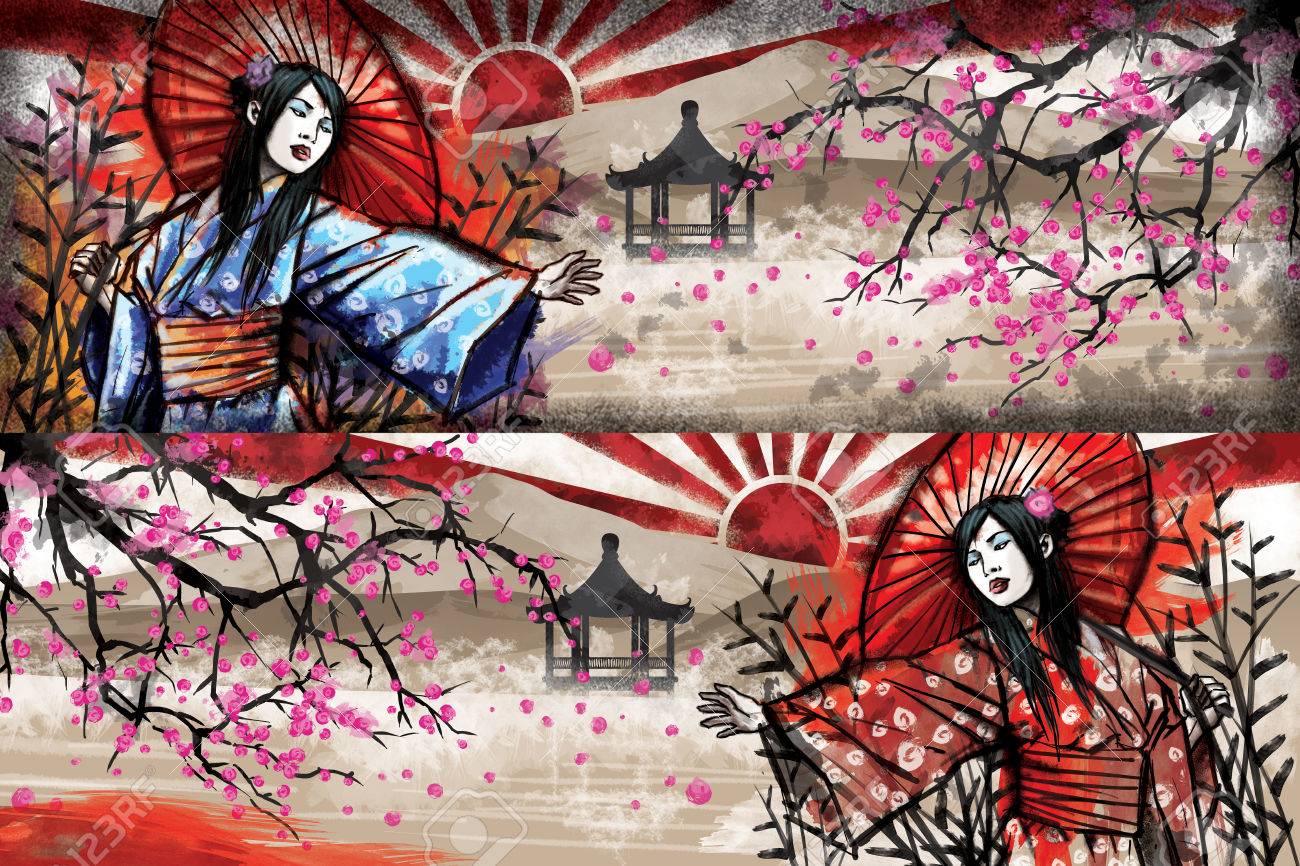 桜と着物姿の美しい東洋の女の子のイラスト の写真素材 画像素材 Image 桜と着物姿の美しい東洋の女の子のイラスト の写真素材 画像素材 Image