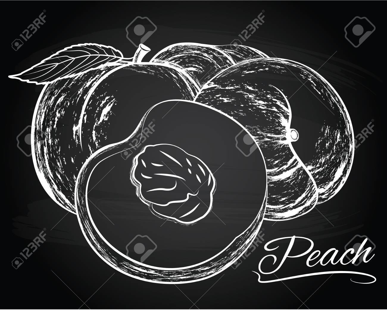 黒板背景においしい桃のベクトル イラスト の写真素材 画像素材 Image