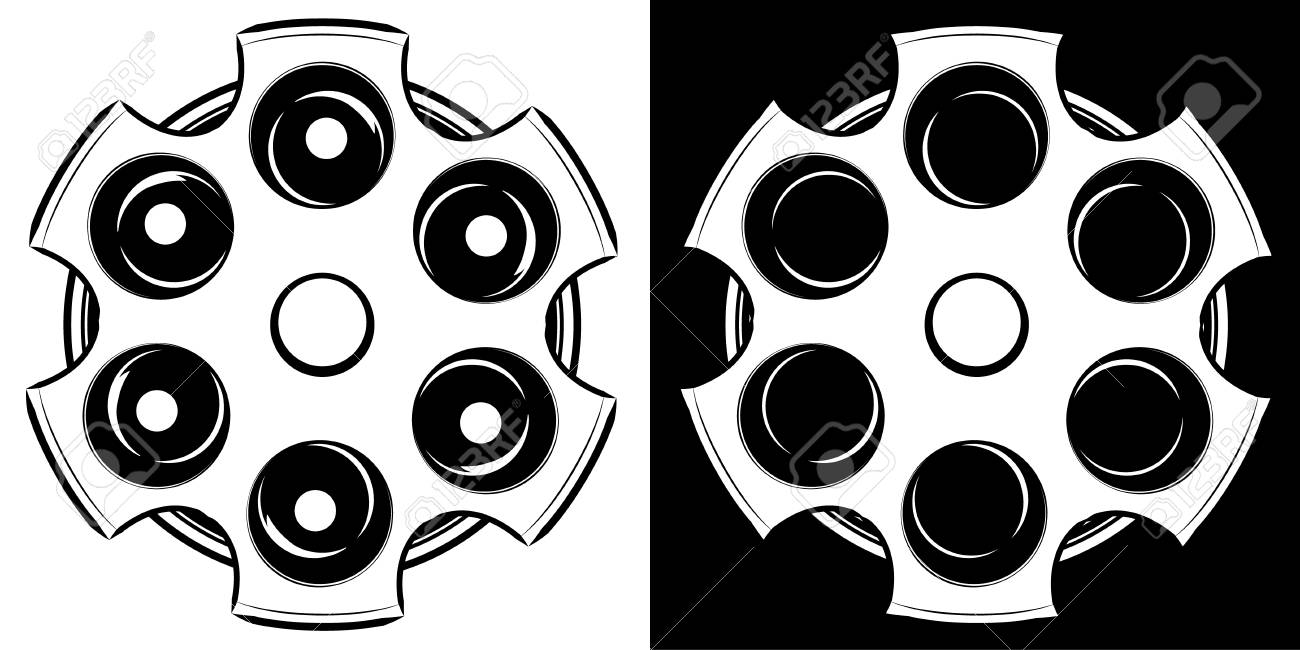 リボルバー ベクトルイラストレーションの円柱 ロシアのルーレットアイコン 白黒 のイラスト素材 ベクタ Image リボルバー ベクトルイラストレーションの円柱 ロシアのルーレットアイコン 白黒 のイラスト素材 ベクタ Image