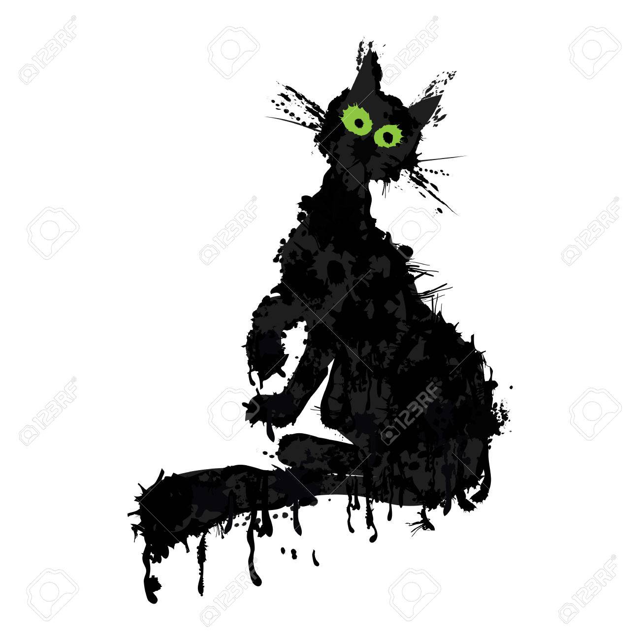 ハロウィン猫インクのシルエットのベクターの動物子猫白で隔離のイラスト素材 ベクタ Image