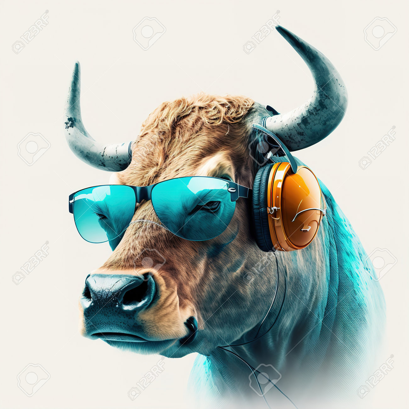Close Up De Uma Máscara De Touro Com Fone De Ouvido E Óculos ...
