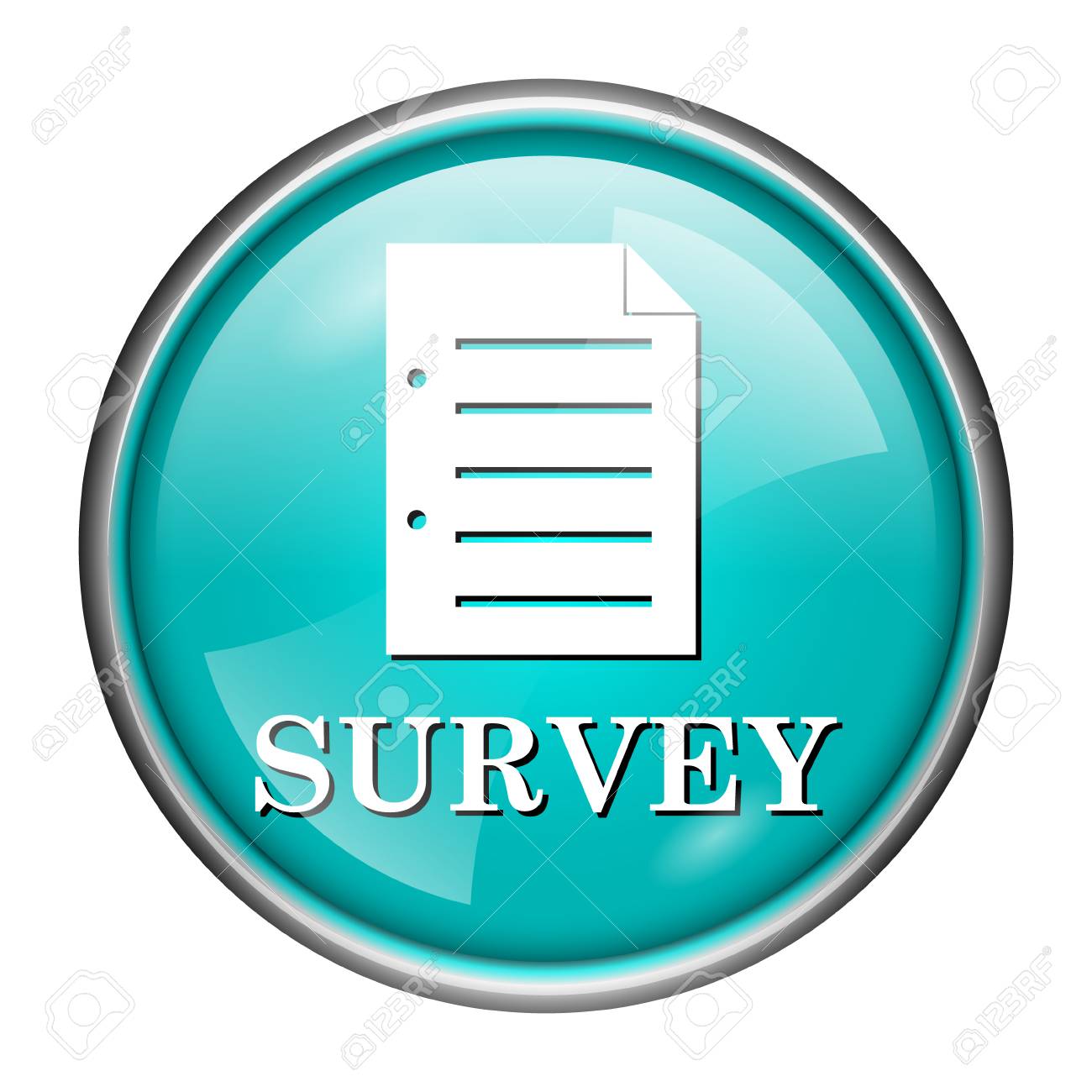 Round Glossy Icon With White Design Of Survey On Aqua Background - round glossy icon with white design of survey on aqua background stock photo 25589827