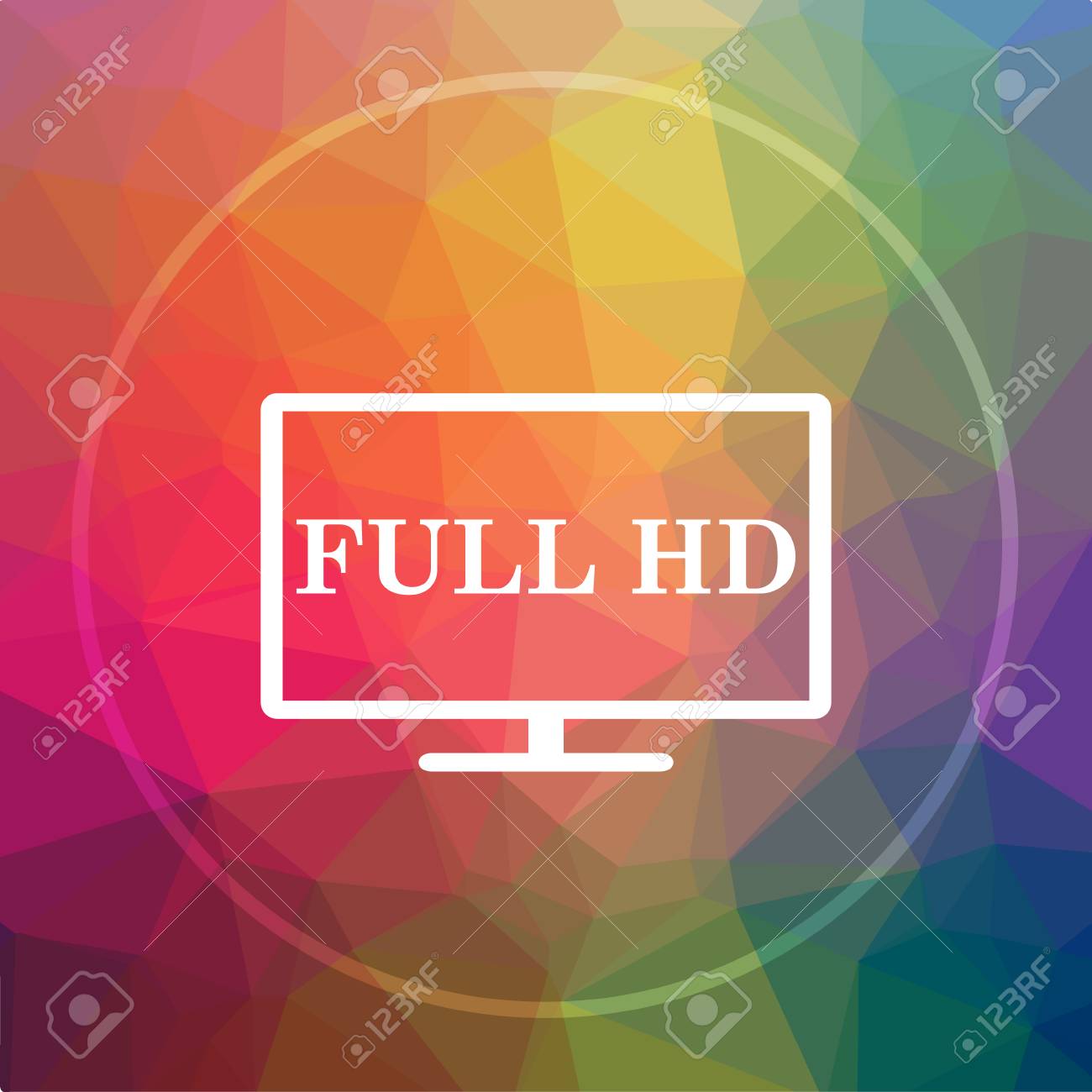 full hd icon full hd website button on low poly background stock