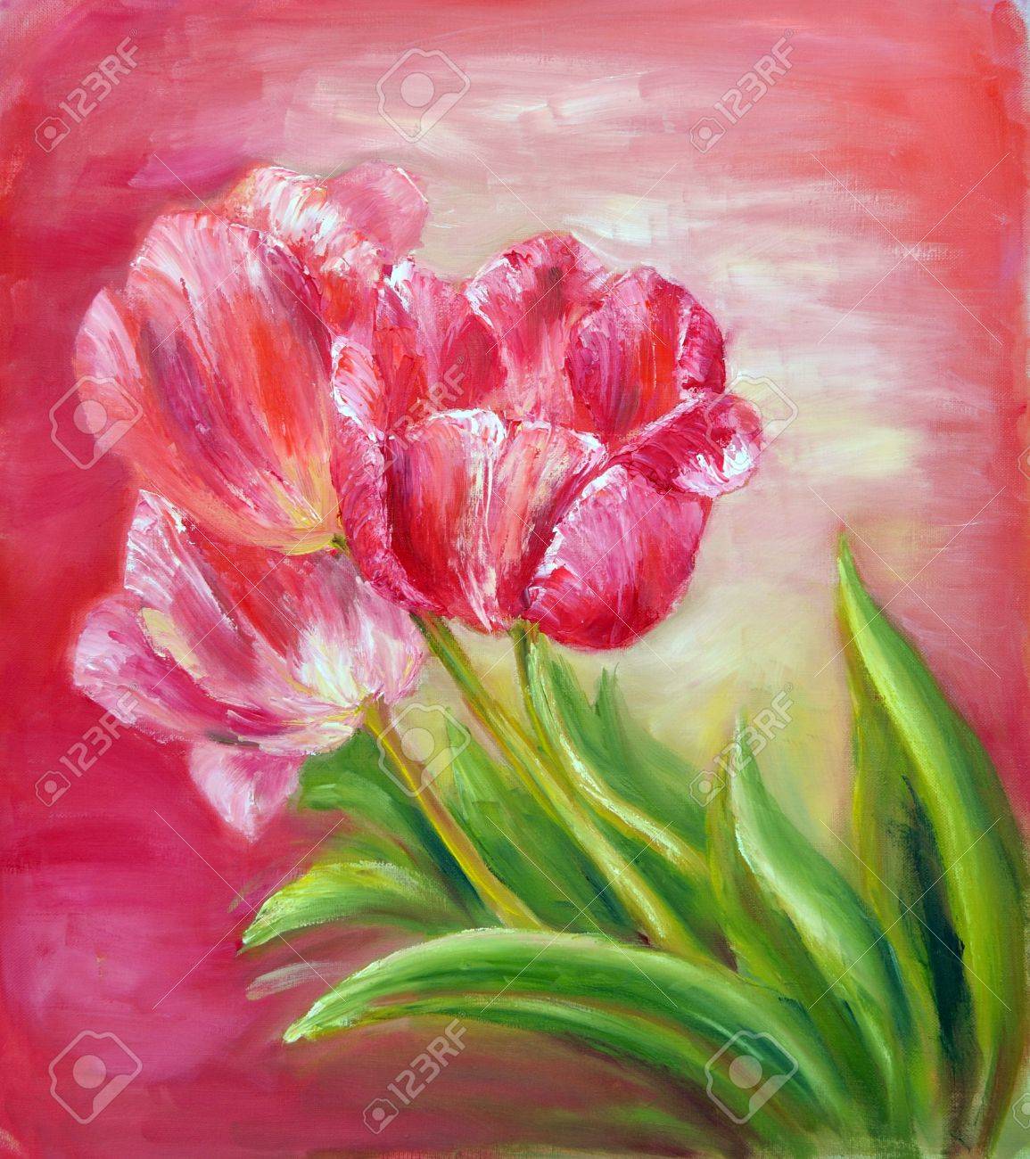 油絵 赤いチューリップ 油絵 赤いチューリップ