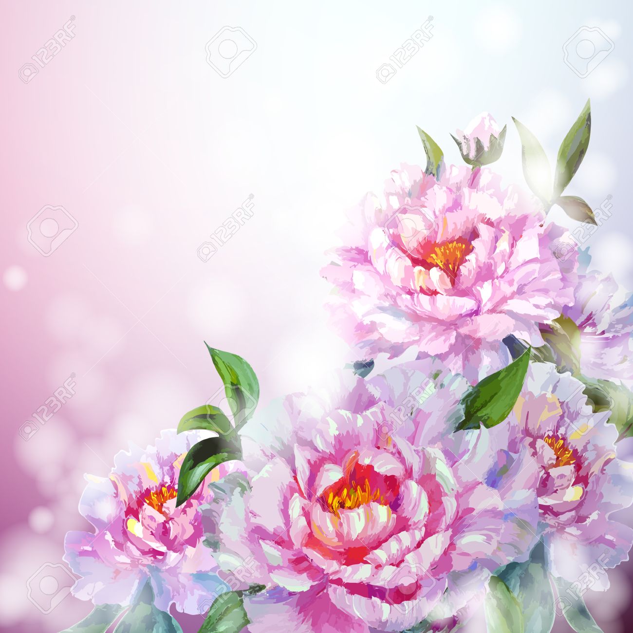 peonies flowers background spring flowers invitation template