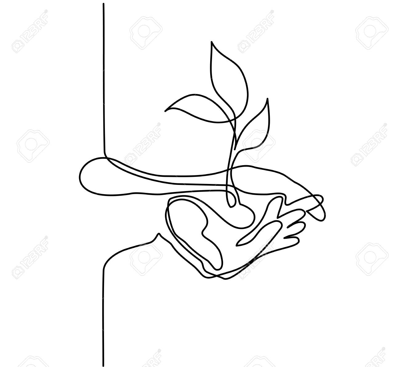 Continuous line drawing. Hands palms together with growth plant. Vector illustration. - 85388978 Continuous line drawing. Hands palms together with growth plant. Vector illustration. - 85388978