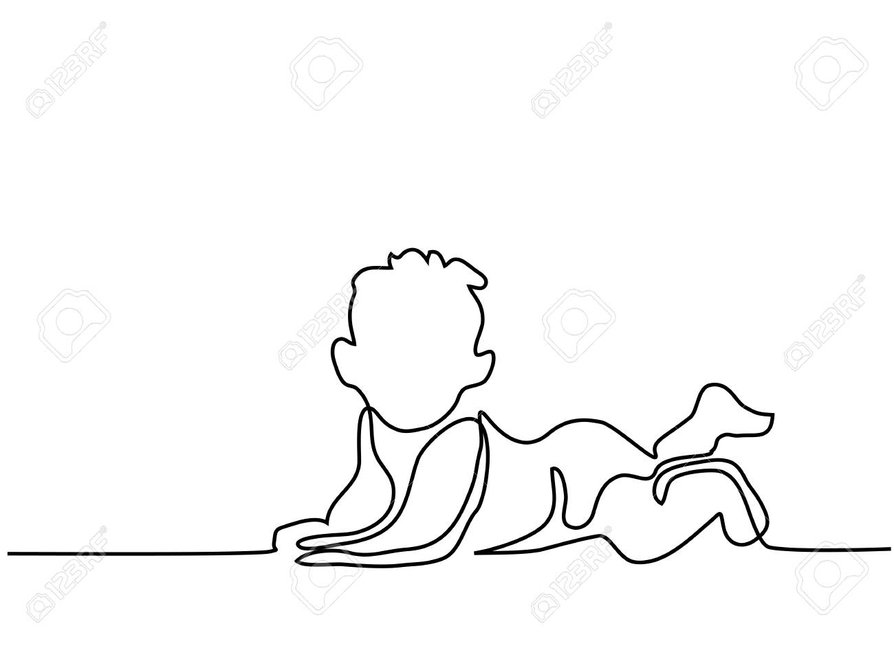 Dessin Au Trait Continu Joli Bébé Est Couché