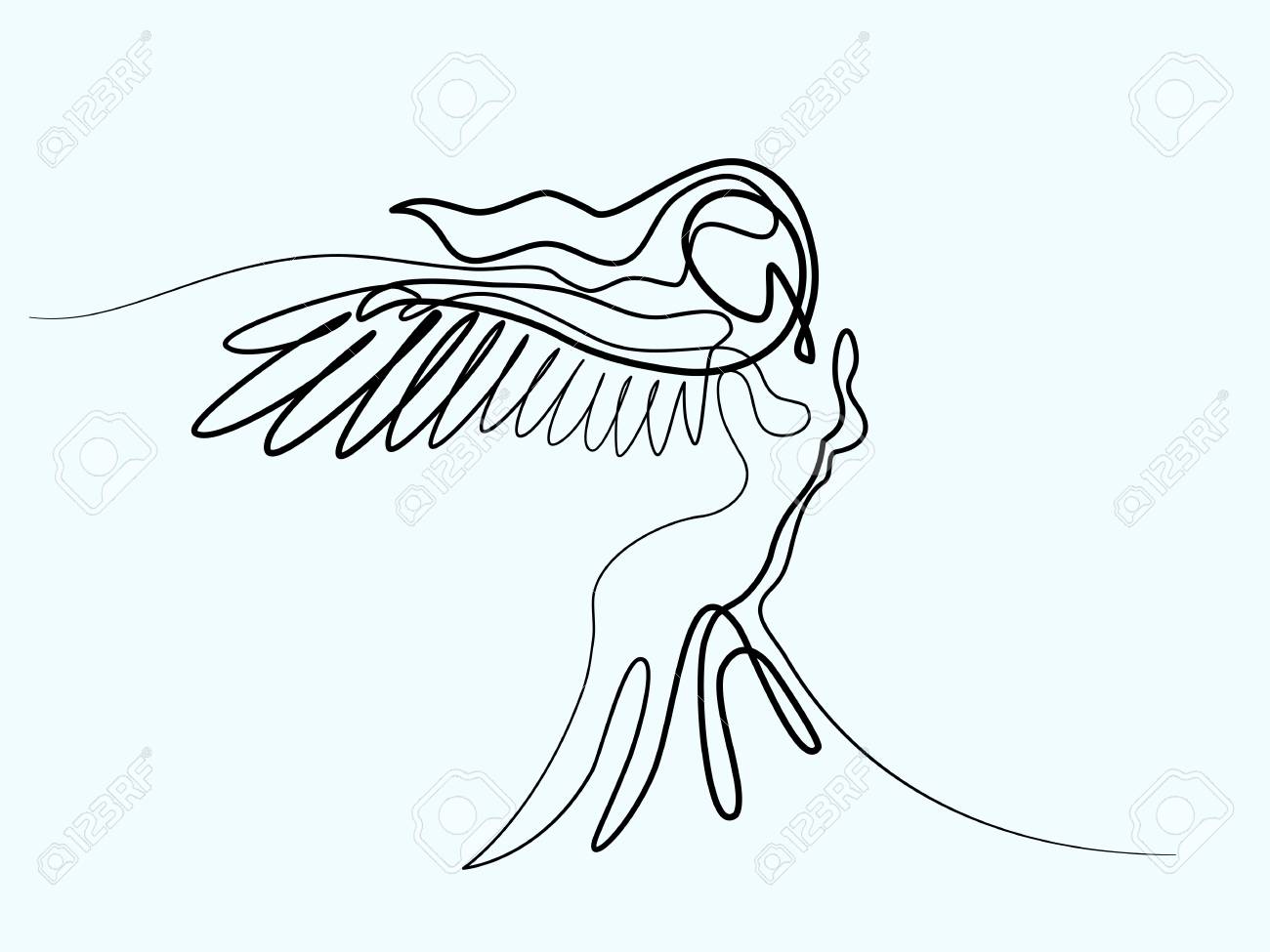 Continuous Line Drawing. Abstract Portrait Of Angel Woman With Wings.  Vector Illustration. Stock Photo, Picture and Royalty Free Image. Image  89687540., image size:1300x975