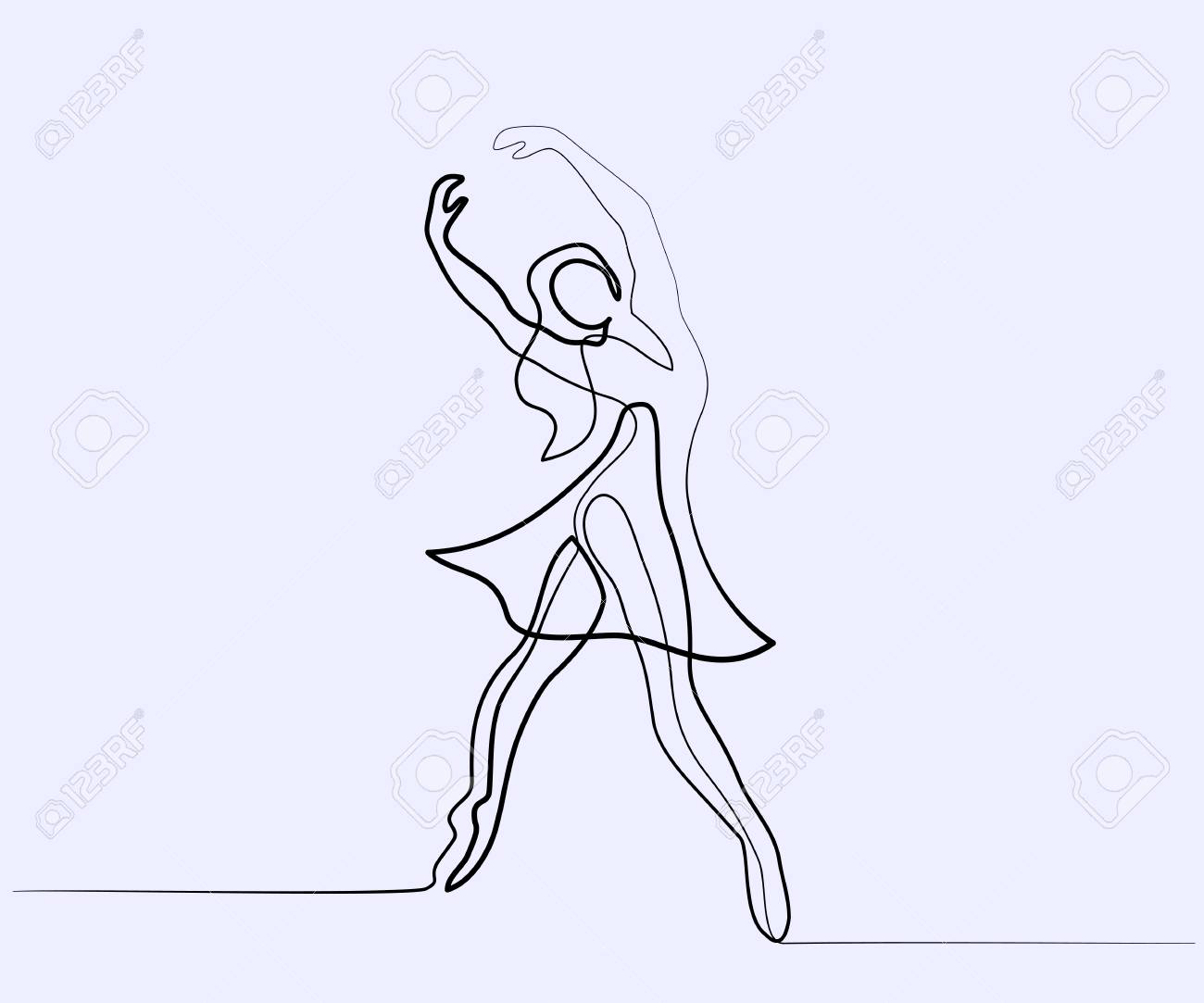 連続線異なるワイドアートドローイング バレエダンサーバレリーナベクトルカラーイラスト のイラスト素材 ベクタ Image