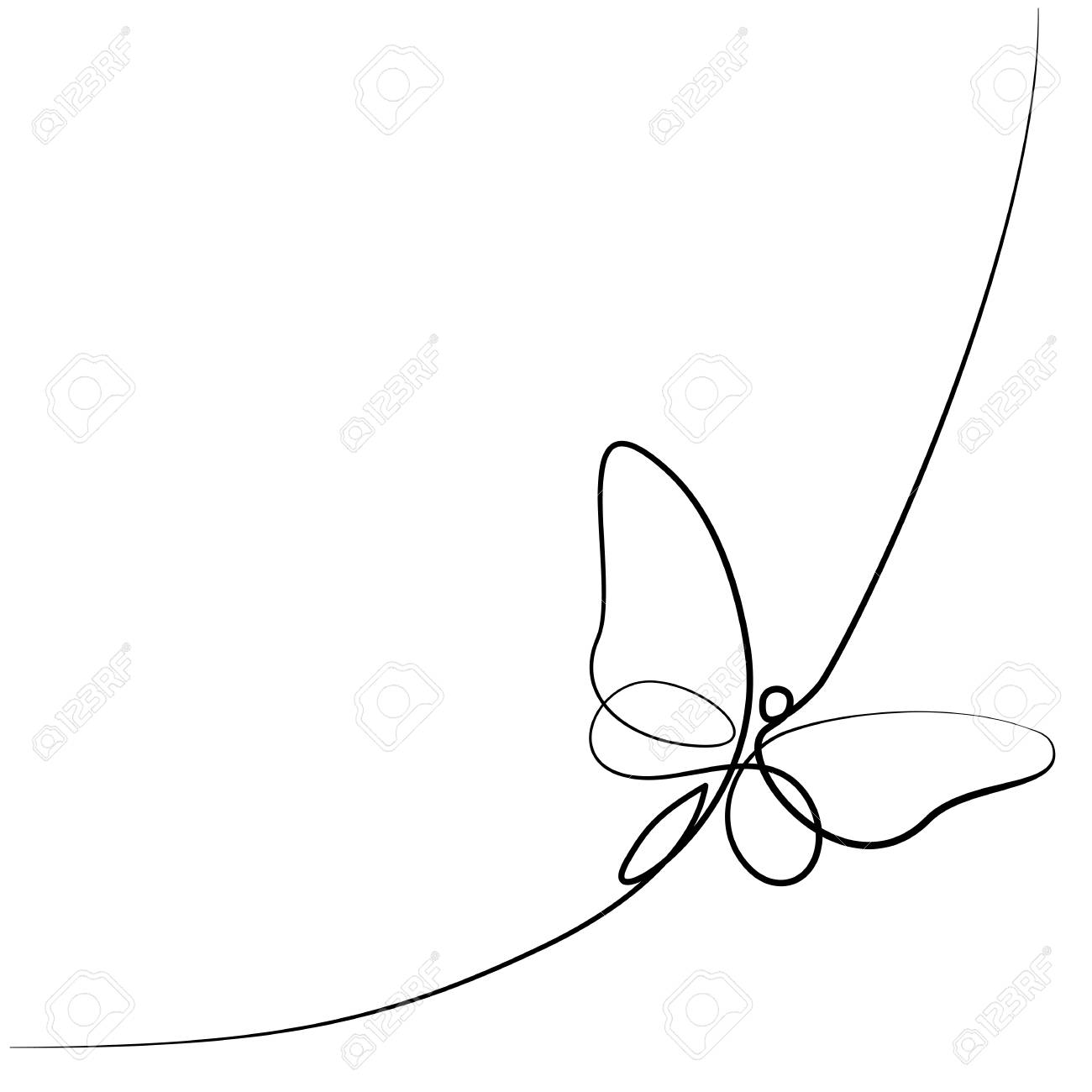 Continuous one line different width drawing. Flying butterfly logo. Black and white vector illustration. Concept for logo, card, banner, poster, flyer - 92070399 Continuous one line different width drawing. Flying butterfly logo. Black and white vector illustration. Concept for logo, card, banner, poster, flyer - 92070399
