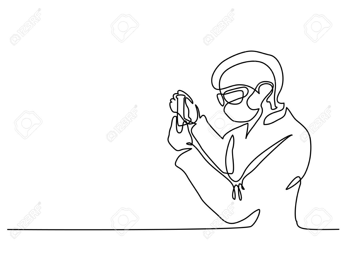 科学者の女性は実験室でインビトロで解決を調査する 連続線画 白い背景のベクトルイラストレーション のイラスト素材 ベクタ Image 9410