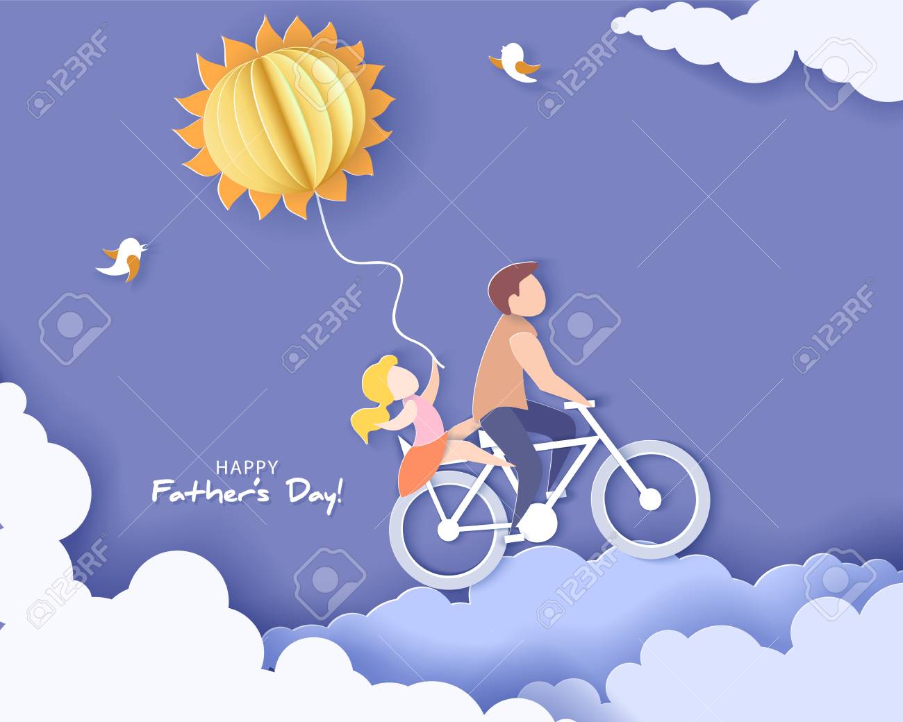 Handsome man and his daughter bicycling with air balloon sun shaped. Happy fathers day card. Paper cut style. Vector illustration - 103683871 Handsome man and his daughter bicycling with air balloon sun shaped. Happy fathers day card. Paper cut style. Vector illustration - 103683871