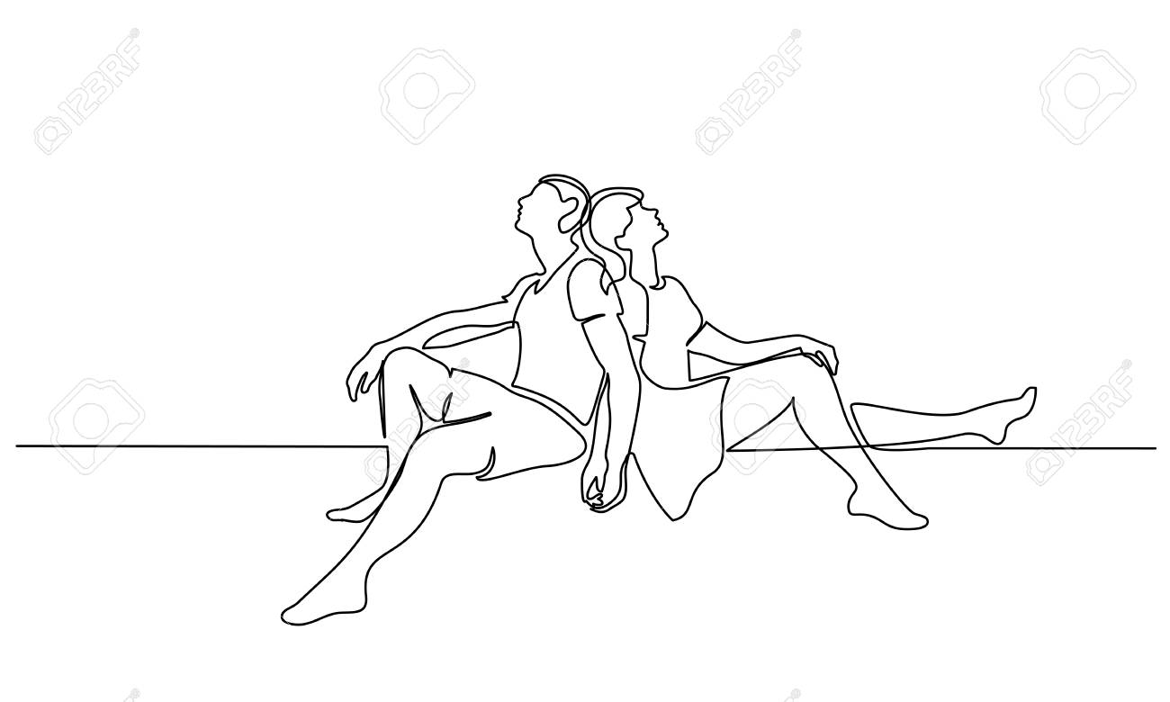 Continuous One Line Drawing Loving Couple Woman And Man Sitting Royalty Free Cliparts Vectors And Stock Illustration Image